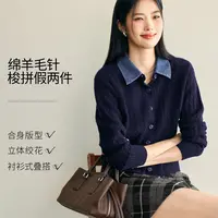 【王雪糕专属】伊芙丽假两件绞花针织衫女2025秋新款时尚百搭毛衫