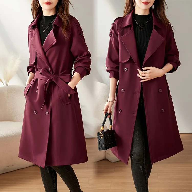 安可拉红【有里布】风衣女中长款2025春秋新款时尚气质显瘦大衣外