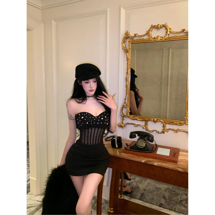 【A市女主】2026春季新款欧风纯欲气质辣妹鱼骨连衣裙收腰包臀短裙