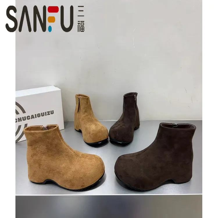 三福厚底7cm马丁靴女2025年秋冬新款小众舒适加绒女鞋复古增高鞋