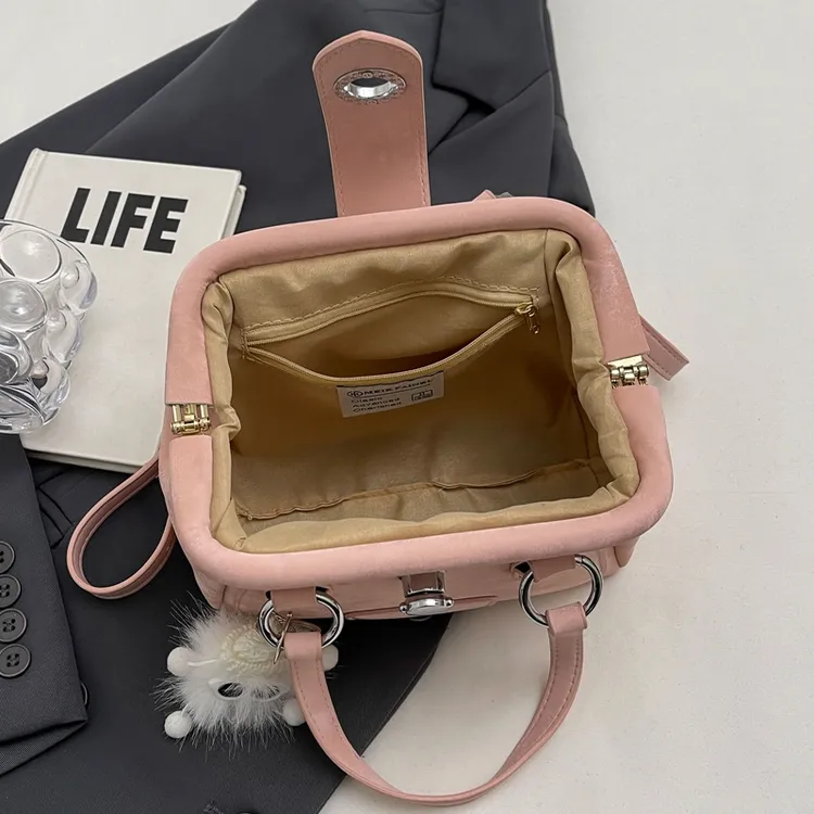 【有拉链暗袋】小众设计夹口柔软面料休闲小包包手提斜挎包2025新款