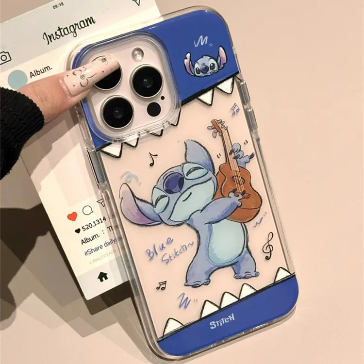 卡通涂鸦小提琴史迪仔iPhone16promax适用苹果15手机壳14女13链条