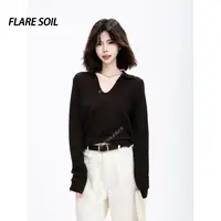 【FLARE SOIL】简约翻V领长袖针织毛衣秋装打底上衣 T4729A