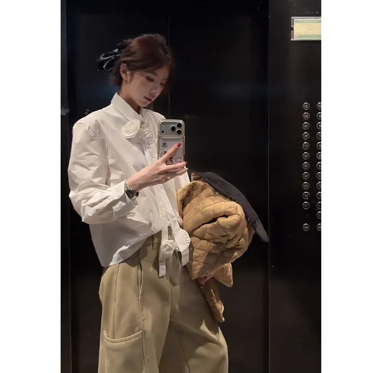 秋冬穿搭一整套女2025新款懒惰风白色宽松衬衫百搭休闲裤两件套