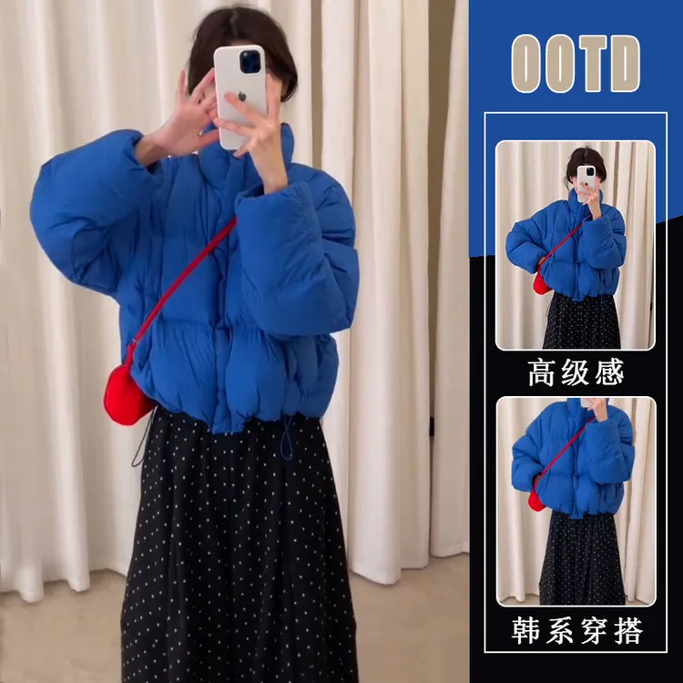 2025冬季新款保暖高级感版型巨好看棉服外套女黑色波点裤子两件套