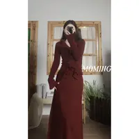 MOMING冬季新品 茶花香颂 韩系重工立体荷叶边收腰显瘦重工套装