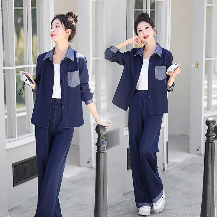 通勤INS风牛仔休闲风时尚两件套装2025春秋裤子时尚洋气显瘦气质