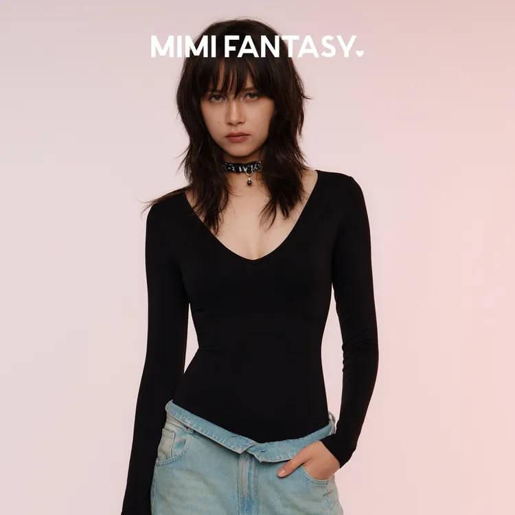 MIMI FANTASY深V轻塑身连体衣女2025秋冬免穿文胸收腹显瘦肌底衣
