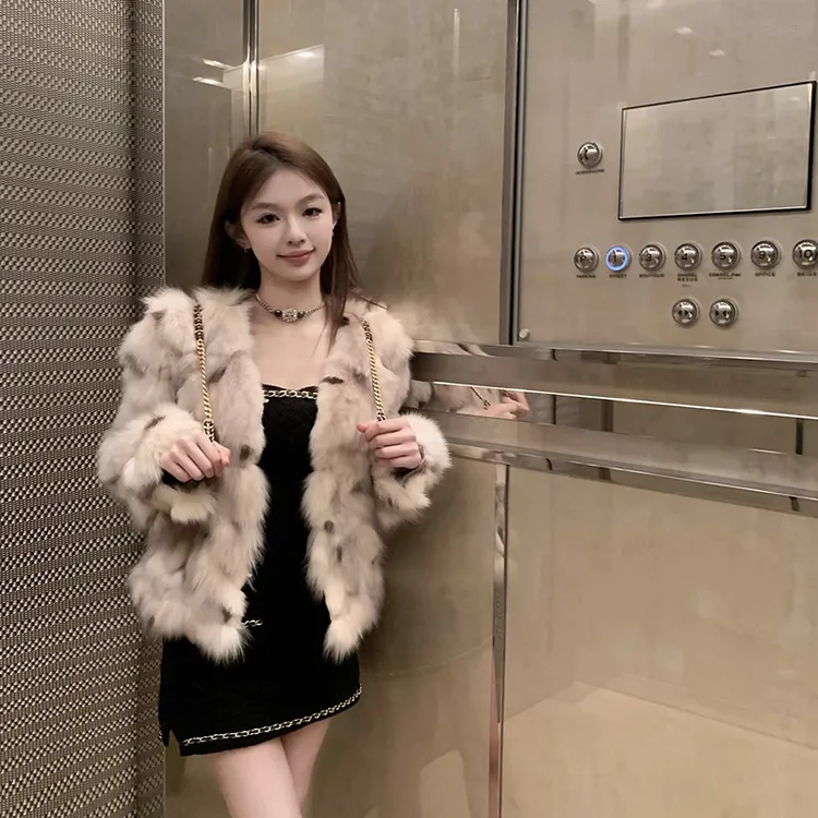 1987 fur"珍珠少女"狐狸毛皮草女短款时尚款毛毛外套冬季