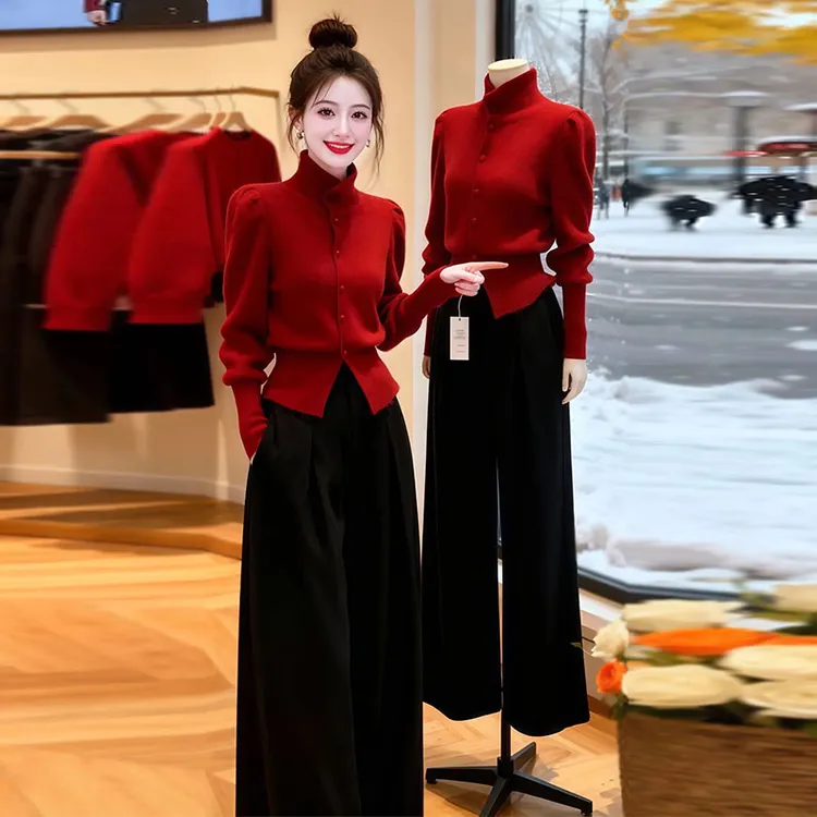 霖优【喜迎新春】高级感时尚红色针织衫女2025秋冬新款百搭长袖毛衣