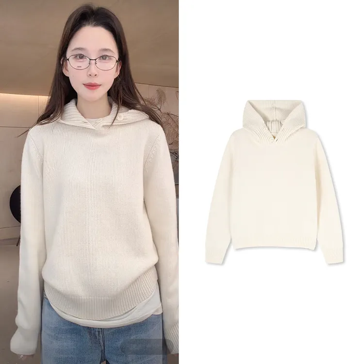 Z.blues【素颜针织衫】藏肉倒T型丝羊毛针织连帽衫YZEIA9570