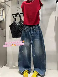 3289#亮闪闪牛仔裤女休闲水洗休闲裤烫钻长裤2025年冬季新款