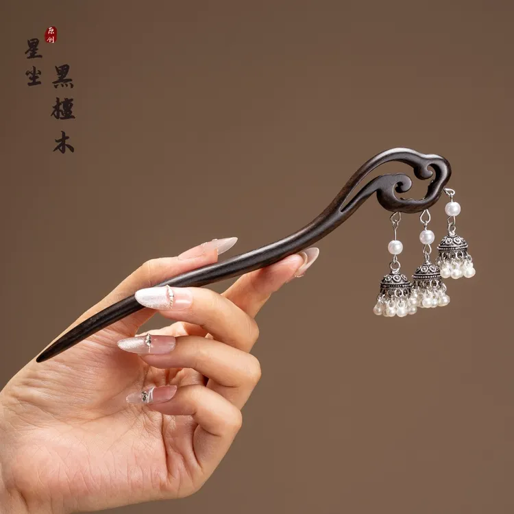 檀木发簪流苏女新款古风手工盘发簪子国风汉服发钗正宗檀木簪子