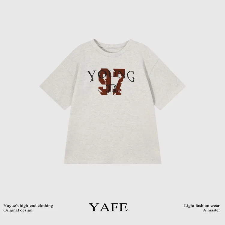 杨九七 美式复古字母印花短袖夏季时尚设计感宽松男女百搭T恤7660