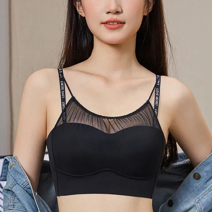 无痕抹胸内衣女网纱小胸文胸爆款防走光美背大显小文胸罩薄款透气