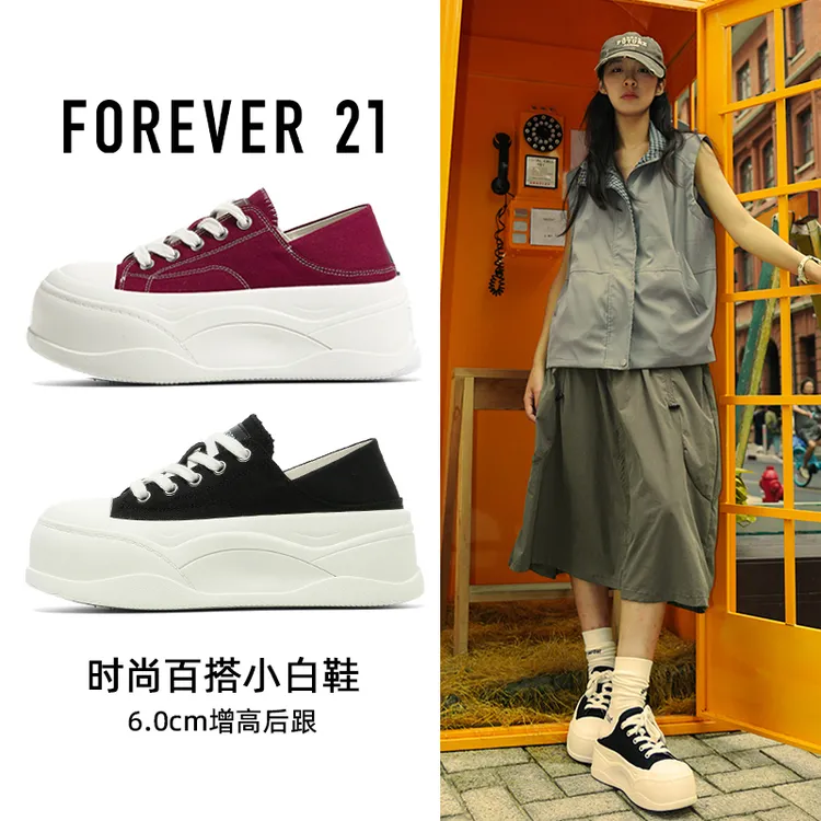 【店铺TOP1】F21帆布鞋加绒女2025冬新款圆头保暖厚底增高6CM运动鞋