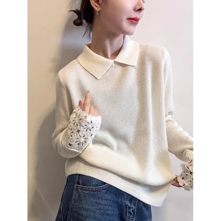 复古POLO翻领细毛针织衫女欧洲站2025冬装新款欧货女装打底衫潮