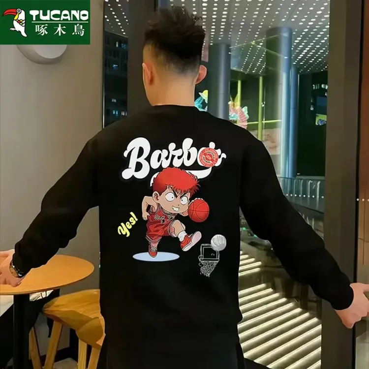 啄木鸟男士秋季常规套头厚款秋冬透气卫衣网红男装圆领上衣情侣