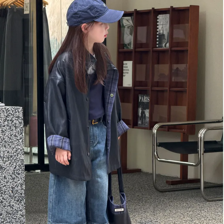 KIKIAND中大童休闲风常规夹克韩版双面穿皮衣休闲外套长袖