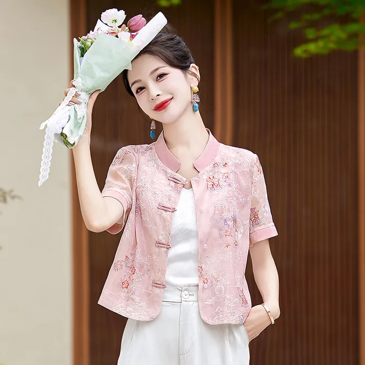 清凉休闲新中式防晒薄款女夏季气质上衣短外套棉质通用