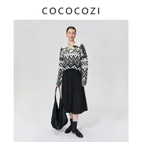 【新东方专属】秋冬上新女士高领条纹针织满分羊毛毛衣242CO541M