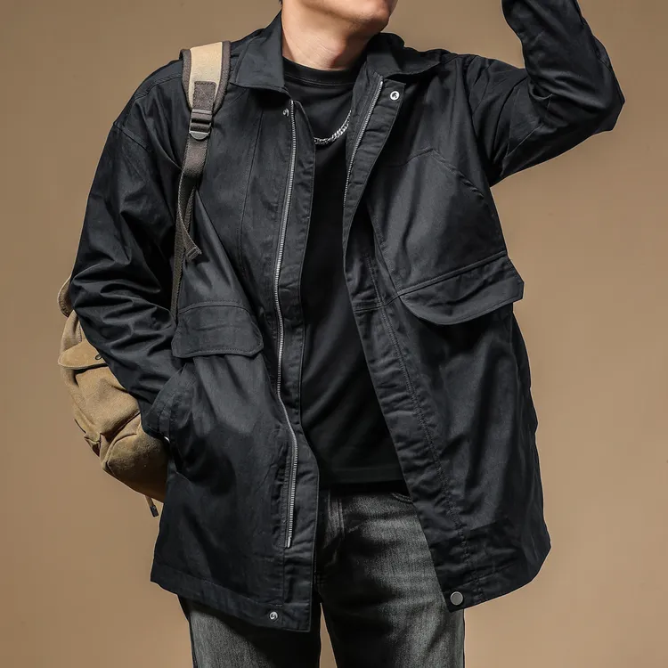 季言男士外套春秋2025新款潮流高级感 商务休闲中长款翻领夹克男