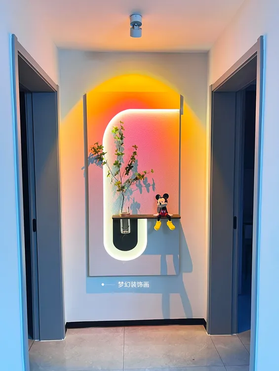 玄关装饰画水培植物奶油风立体砂岩灯光挂画可养花