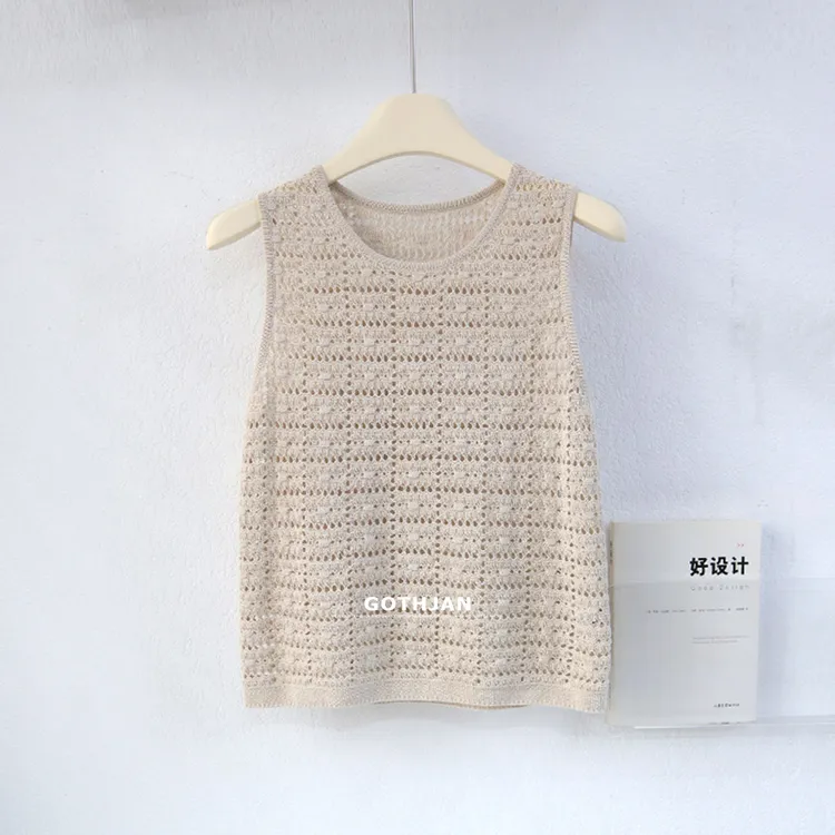 亚麻镂空针织背心女夏季编织罩衫吊带毛衣衫钩针马甲棉麻坎肩上衣