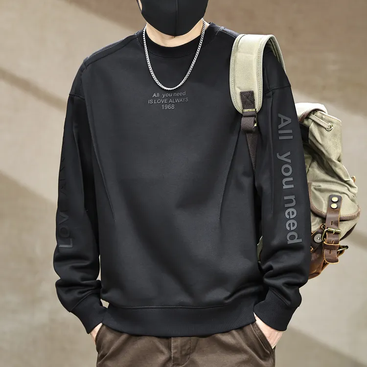 高端美式重磅360g字母印花卫衣男秋季新款潮流拼接宽松打底体恤衫