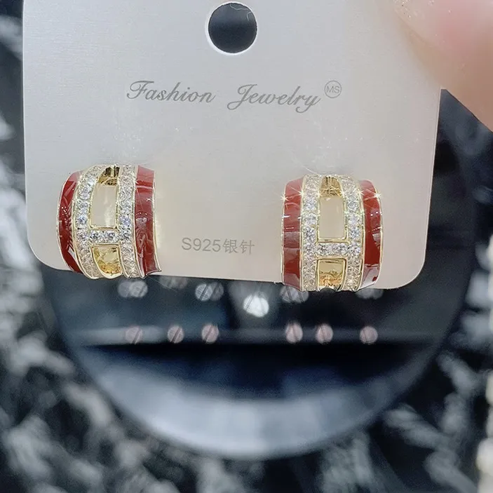 铜合金耳饰 新款安可拉H半C耳钉耳饰