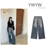【YWYW25S/S】夏季复古做旧水洗磨白水洗直筒拖地牛仔裤A1002