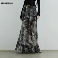 LEDIM WANG黑标/野性豹纹雪纺印花半身裙女25秋季宽松长裙大伞裙