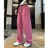 高腰秋款拼色弯刀直筒裤运动时尚休闲裤宽松阔腿裤男女同款家庭装