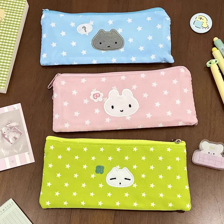 ins简约四叶草星星小兔笔袋透明双面文具收纳袋高颜值学生铅笔盒