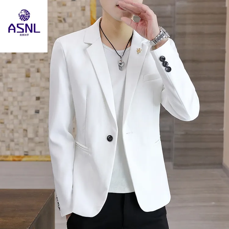 白色西装外套男休闲2025新款百搭修身痞帅套装春秋薄款小西服上衣