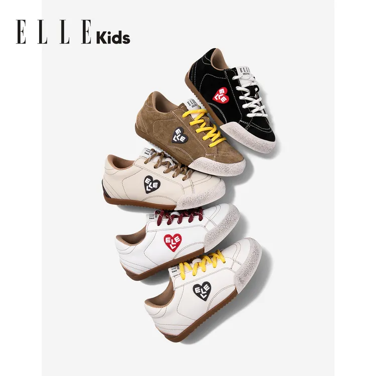 ELLEkids童鞋 皮面魔术贴小白鞋板鞋女童2025春秋新款休闲运动鞋