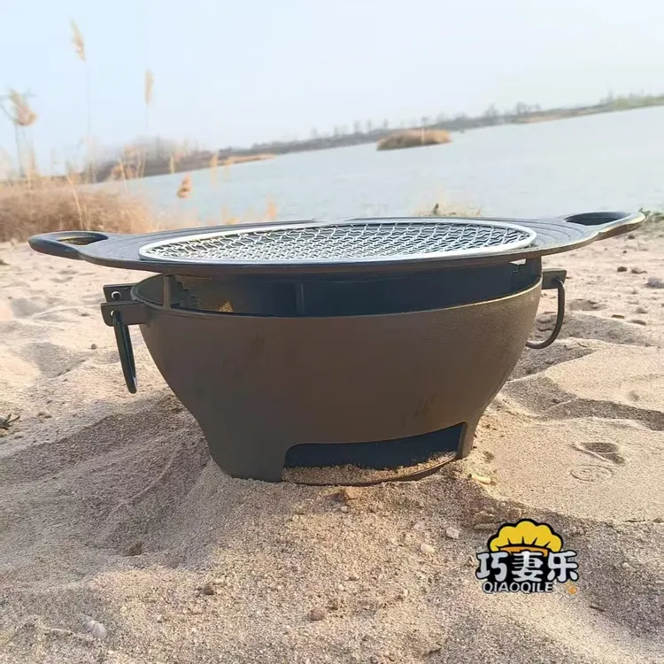 烧烤炉29烤炉+35烤盘+烤网无涂层不粘锅烤炉烤盘生铁铸造户外家用