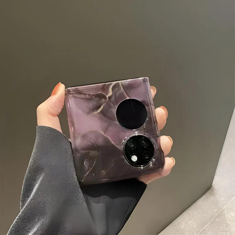 ins复古棕色大理石纹适用 华为pocket2手机壳新款p50pocket女小众