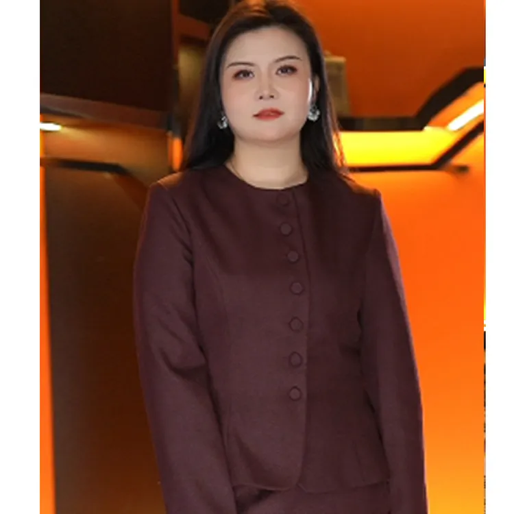 蔓缇蜜丝安可拉红西装工作服气质名媛高级感修身圆领职场通勤上衣