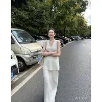 阿琳ALIN【柏林花事】秋季勾花镂空羊驼毛背心半身裙套装女AL5HZZ14