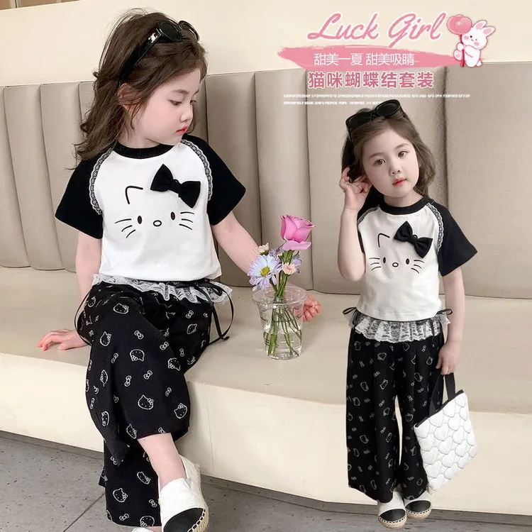女童夏装短袖套装2025新款儿童T恤防蚊裤时髦两件套宝宝夏季衣服