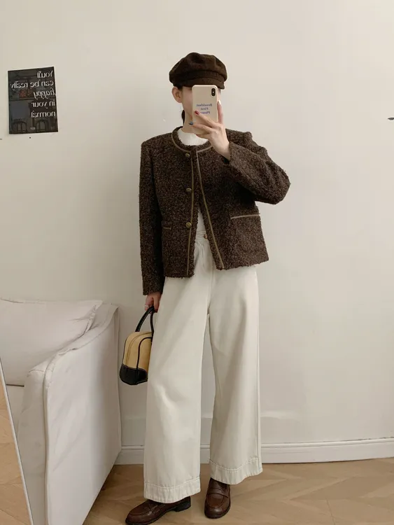 2025秋冬新款财阀千金圆领小香风秋季高级感短款外套2601