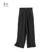 素白【麻隙】亚麻肌理特色款K01797黑色百搭休闲裤