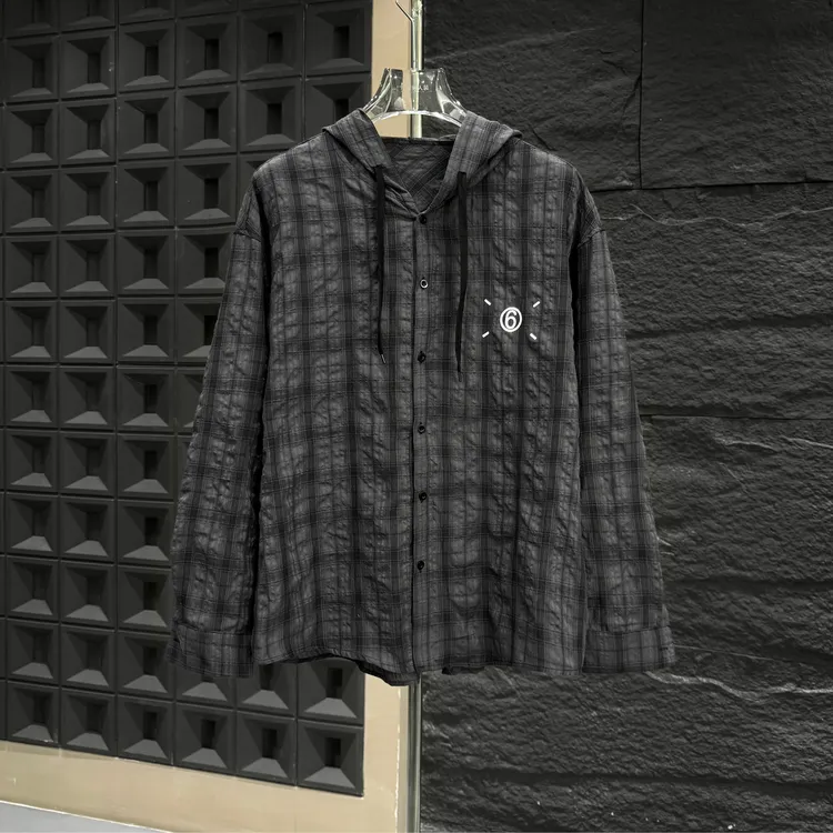 SP-916-夏季新款时尚格纹拼接连帽防晒男士外套男女同款格子潮流