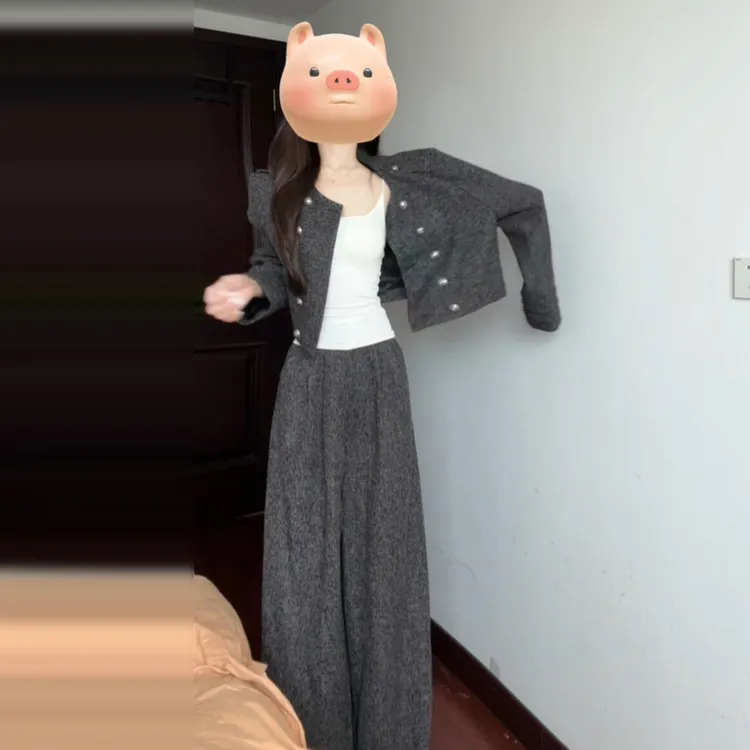 韩系慵懒松弛感早秋季穿搭一整套装裤子女2025新款初秋装灰色外套
