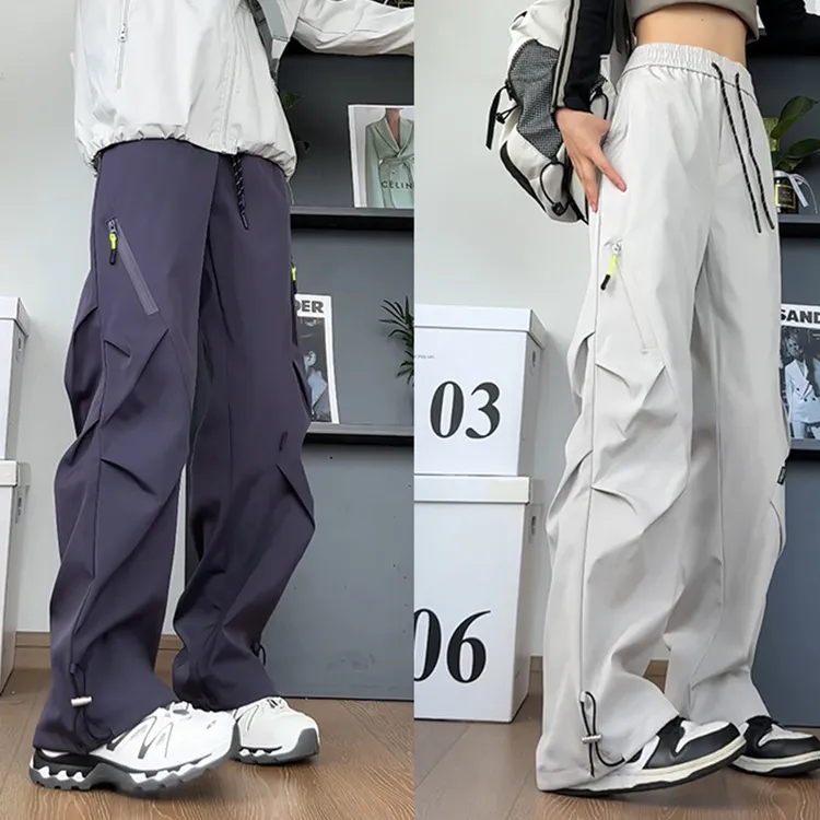 美式压褶工装裤男女秋季潮牌三防冲锋裤宽松大码百搭显瘦休闲裤子
