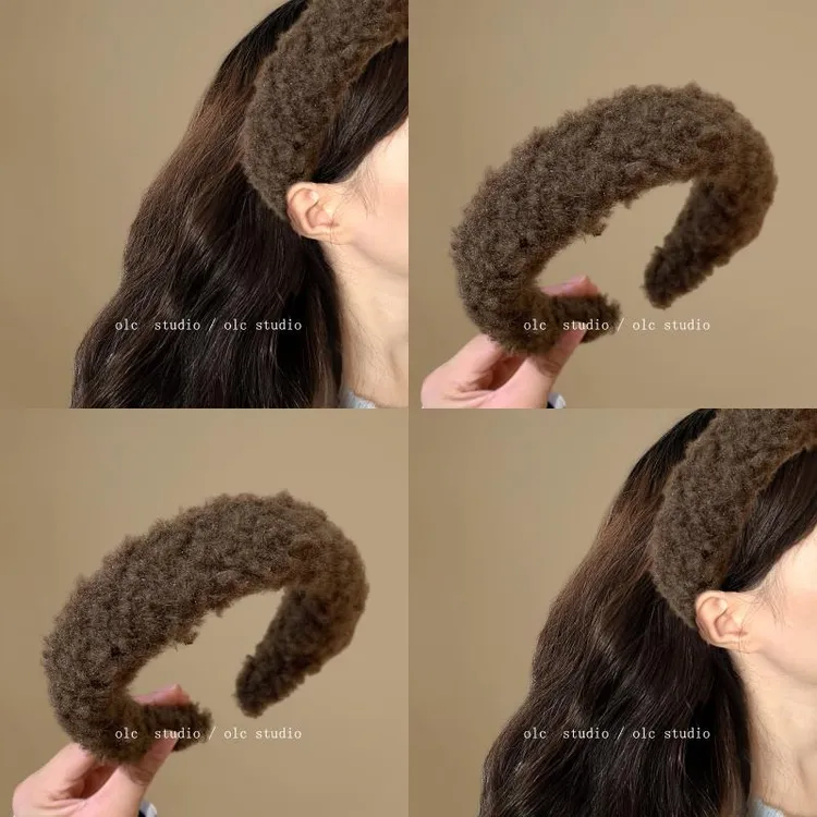 卡皮巴棕！氛围感棕色羊羔绒发箍！宽版高颅顶压发头箍2025款发捆