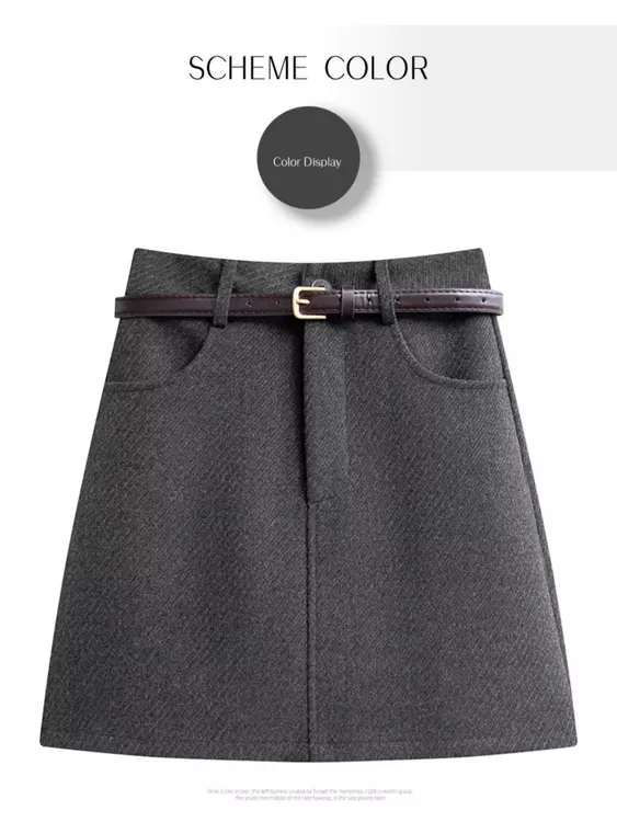  韩系穿搭毛呢半身裙女小个子秋冬春季高腰短裙高级感带内衬A字裙