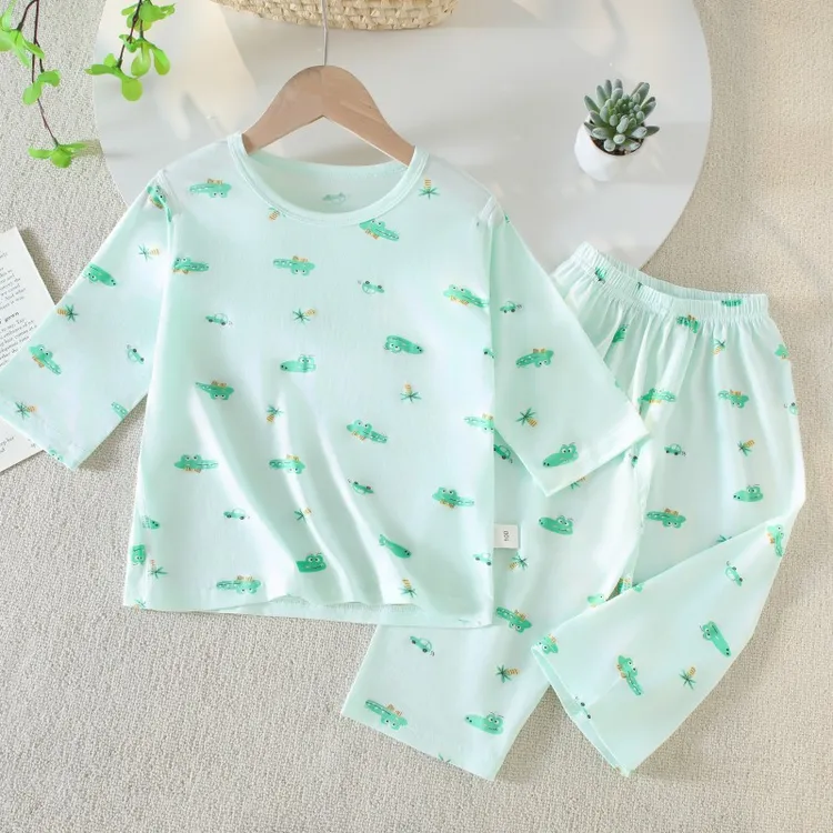 夏季薄款莱赛尔天丝睡衣a类男女童家居服套装宝宝可开档空调服