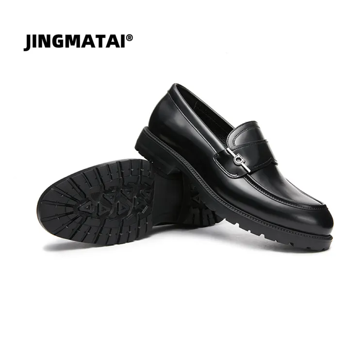 JINGMATAI轻奢级男款男士黑色真皮皮鞋英伦风正装德比鞋商务超轻